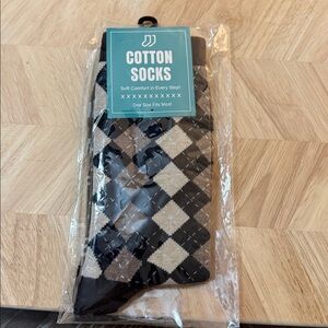 Cotton Socks - Brown Argyle Pattern- Grandpa is Asleep